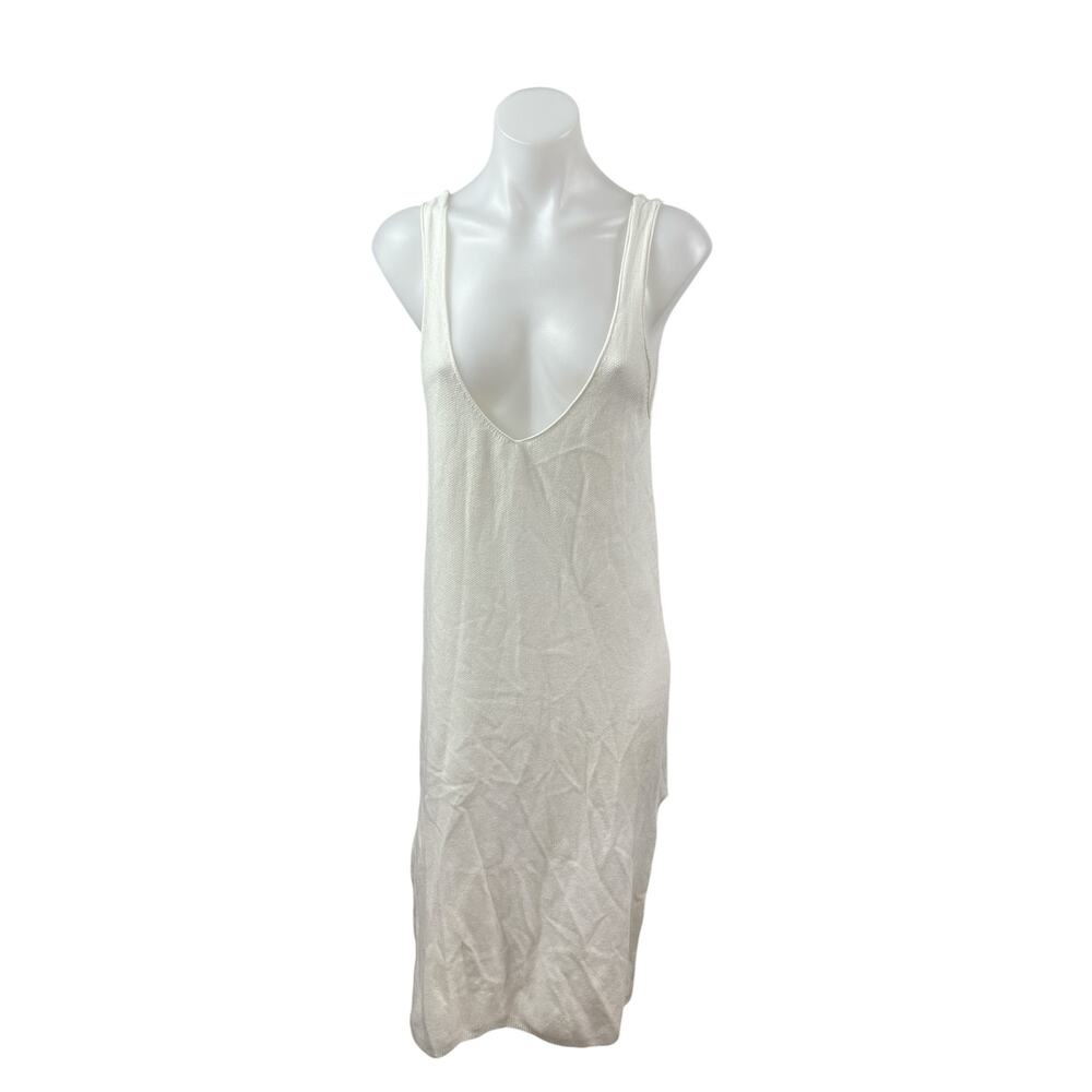 Knititude Women's White Knit Sleeveless Deep V Neck Slit Tank Midi Dress Size M